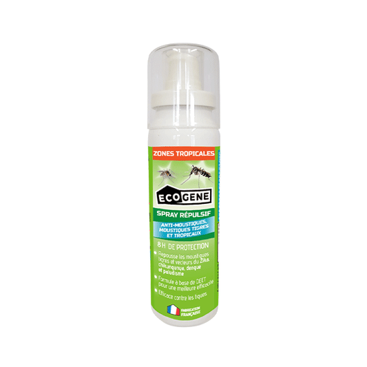 Spray répulsif anti-moustiques zones tropicales
